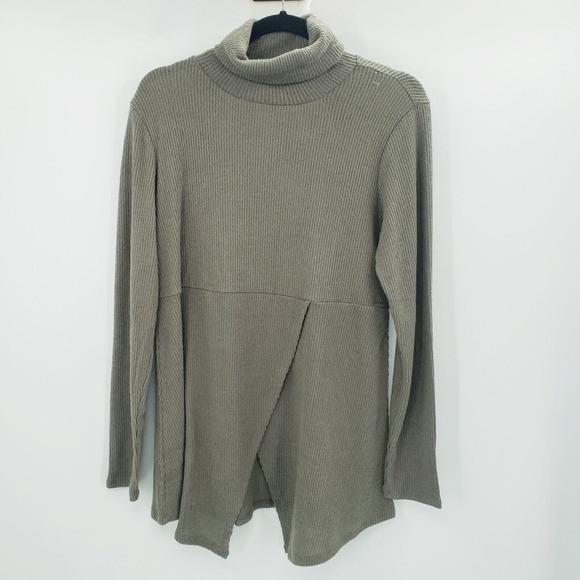 Dg2 Diane Gilman Green Split Front Sweater Womens Medium Turtleneck Rayon Blend - Picture 12 of 12